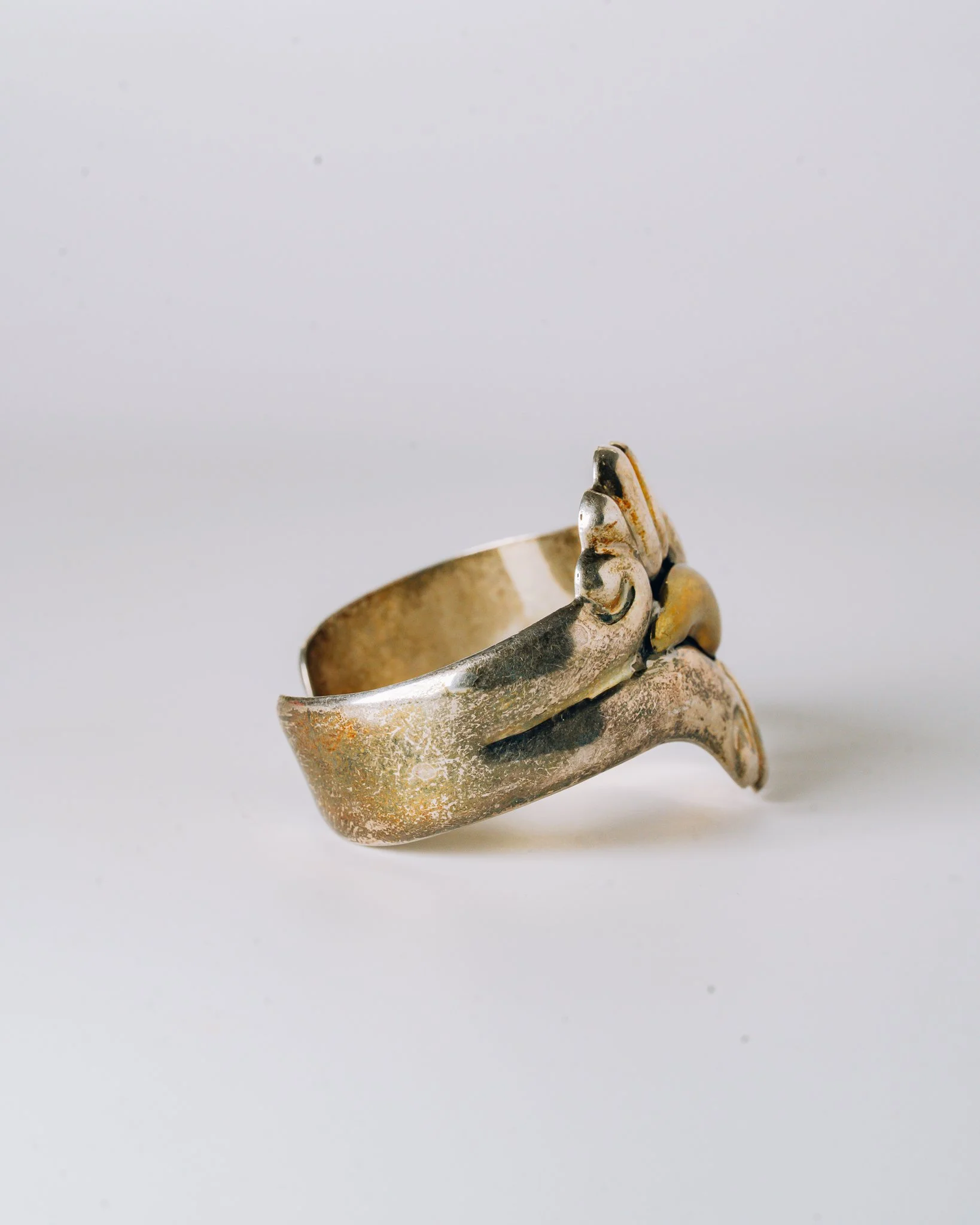 Los Ballesteros Mexican Sterling and Brass Designer Cuff Bracelet